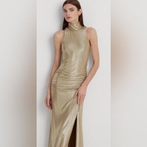 [$295] Ralph Lauren Blue Label Gold Strapless Dress. Size 10